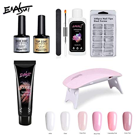 Poly Gel Nail Extension Kit Nail Enhancement Set with Poly Gel Tools Essential Kit for Starter and Professional Nail Technician Mix-colored Manicure Set (Clear Pink)