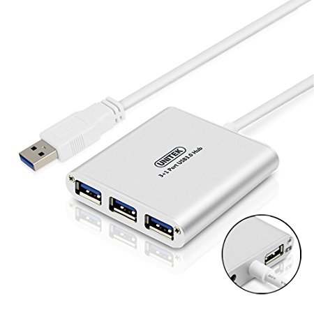 UNITEK Aluminum USB 3.0 4 Ports Hub with Smart Charging Port with 5V/2A Power Adapter Converter for iPhone, iPad, Samsung, LG, HTC, Motorola, Smartphone Tablet, MacBook