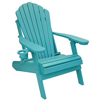 ECCB Outdoor Outer Banks Deluxe Oversized Poly Lumber Folding Adirondack Chair (Aruba Blue)