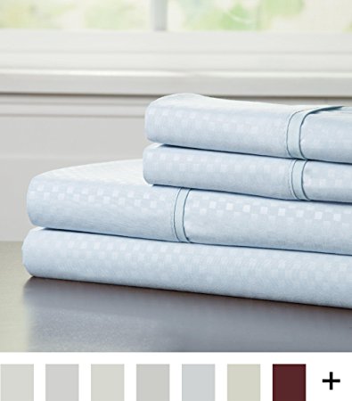 Brushed Microfiber Sheets Set- 4 Piece Hypoallergenic Bed Linens with Deep Pocket Fitted Sheet and Embossed Design by Lavish Home (Blue, Full)