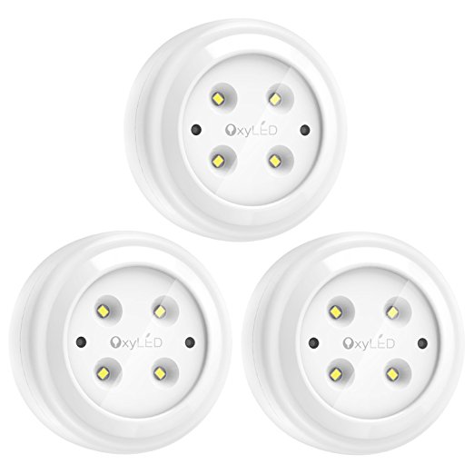 Wireless LED Puck lights,OxyLED Closet Lights,Cordless Battery-Powered LED Night Light with Remote Control,Stick-anywhere Stair Lights Safe Lights for Hallway, Bathroom, Bedroom (3 Pack Round )