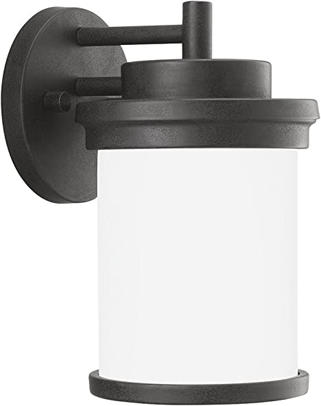 Sea Gull Lighting 88660-185 Winnetka Outdoor One-Light Outdoor Wall Lantern with Satin Etched Glass Shade, Forged Iron Finish