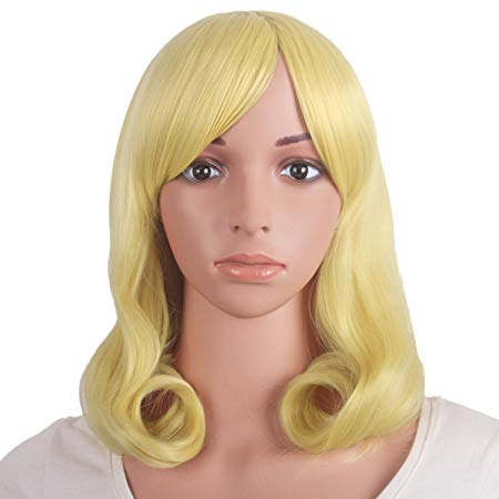 MapofBeauty 16 Inch/40cm Fashion Daily Use Side Bangs Medium Curly Wig (Blonde)
