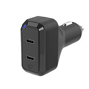 SCOSCHE Powervolt 36W Dual Port USB Type-C Car Charger with LED Power Indicator compatible with all Power Delivery 3.0, 2.0 and standard USB-C Devices - Black