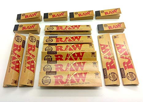 Raw Bundle Kit (16 Items), 10X King Size Slim Rolling Papers, 6X Raw Tips (300 Total)