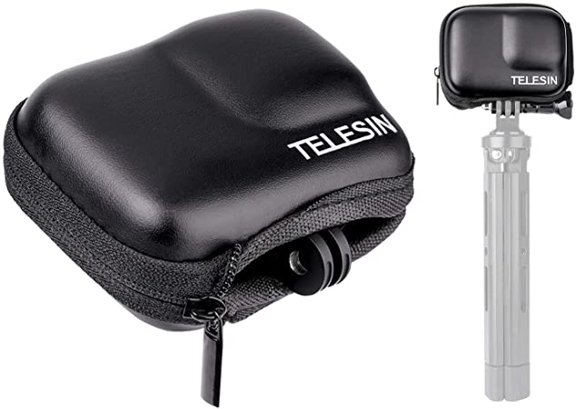 TELESIN Small Carry Case for GoPro Hero 9 Black, Pocket Size Protective Case Travel Bag with Half Open Zipper Supports Connecting with Selfie Stick and Tripod