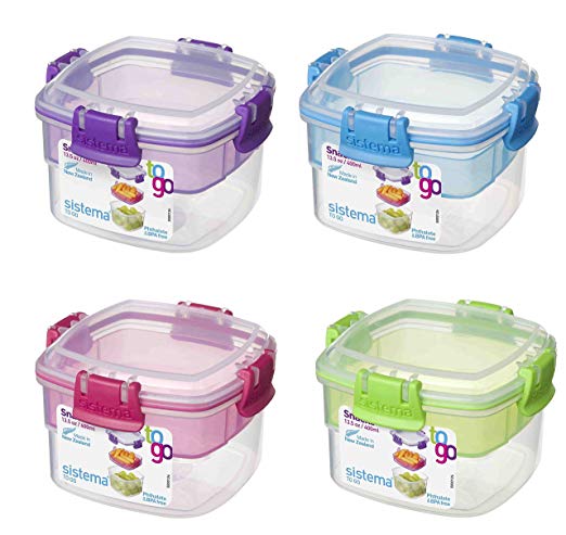 Sistema 21320 Snacks Container, 400ml, Colors Vary -Pack 2