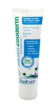 Eczema & Psoriasis Natural Skin Repair Moisturizer. A natural skin therapy for those prone to more severe cases of eczema, psoriasis, dermatitis, urticaria and dry skin conditions.   Salcura 3.4 oz Zeoderm contains Sea Buckthorn Oil, Zeolite, Linseed Oil, and more.