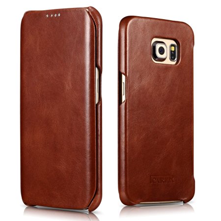 Samsung S6 Leather Case, Vintage Series Luxury Genuine Leather Case in Ultra Slim Style, Folio Cover with Magnetic Closure for Samsung S6