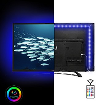Maylit(tm)USB TV Light Strip Under Cabinet Mood Backlighting For 55" HDTV Flat Screen TV RGB 16 Color Changing 24keys Remote Included(55" 4 sides)