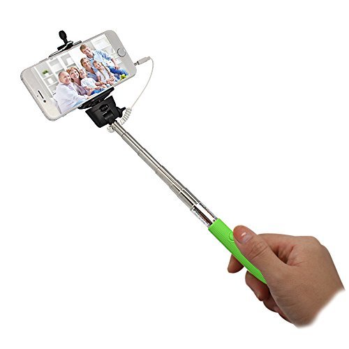 2015 NEW Product Monopod Selfie Stick with CableFoldable Self-portrait Monopod Extendable Self-time Self-pole withRemote Shutter for iPhone 6 iPhone 6 Plus iPhone 5 5s 5c Android Z07-5S-Green