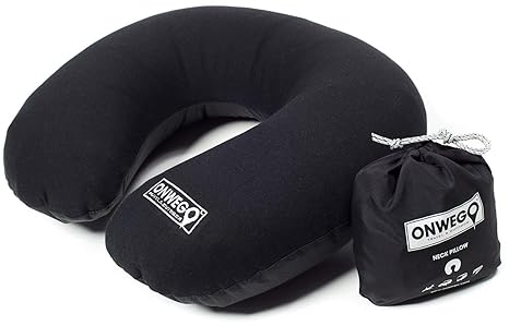 Inflatable Neck Pillow for Travel and Airplane/Best Blow Up U-Shape Plane Pillow - Lightweight Stay Cool Fabric - Head and Neck Support - Mouth Inflating, No Pump Needed (Black)