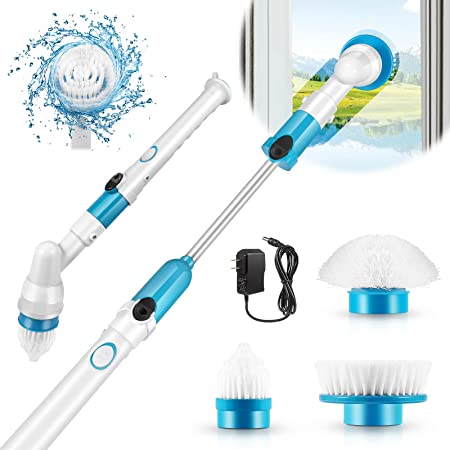 Electric Spin Scrubber, 360 Cordless Upgrade Spin Scrubber with 3 Replaceable Cleaning Brush Heads & Extension Handle, Electric Cleaning Brush, Shower Floor Scrubber for Tile Sink Kitchen Bathroom