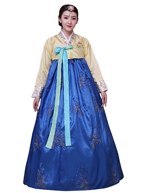 CRB Fashion Womens Korean Traditional Hanbok Top Dress Costume with Headpiece Set Outfit