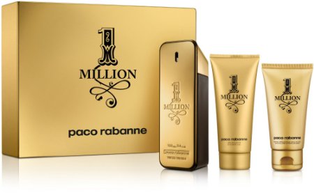 Paco Rabanne 1 Million Gift Set for Men - 3.4 oz Eau de Toilette Spray 3.4 oz Shower Gel 2.5 oz Aftershave Balm