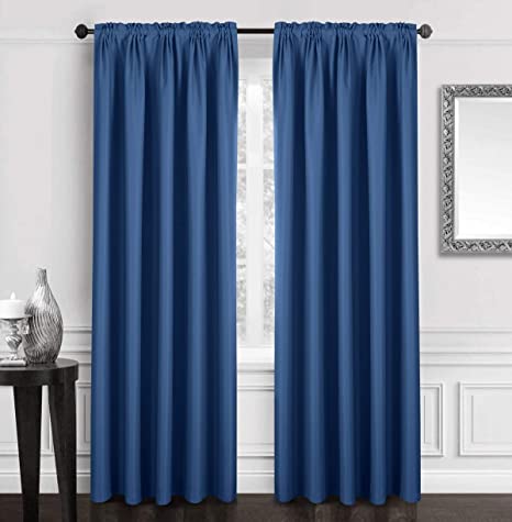 Dreaming Casa Solid Blackout Curtain for Bedroom 96 Inches Long Draperies Window Treatment 2 Panels Navy Blue Rod Pocket 2 Panels 52" W x 96" L