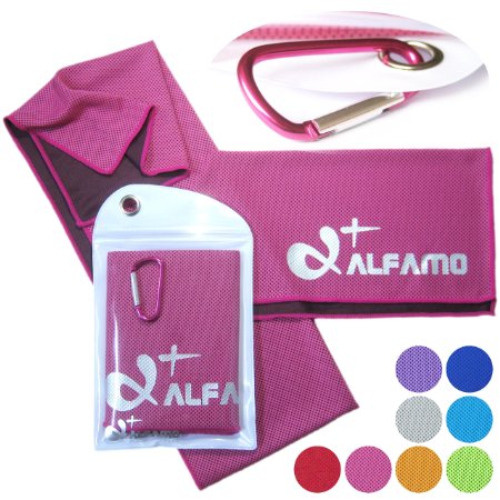 Cooling Towel for Instant Relief - 40" Long As a Bandana Scarf - XL Ultra Soft Breathable Mesh Yoga Towel - Keep Cool for Running Biking Hiking Basketball Football Golf and All Other Sports, Premium Waterproof Bag Packaging with Carabiner, 100% Money Back Guarantee