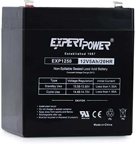 EXP1250 12V 5Ah Home Alarm Battery with F1 Terminals // Chamberlain / LiftMaster / Craftsman 4228 Replacement Battery for Battery Backup Equipped Garage Door Openers
