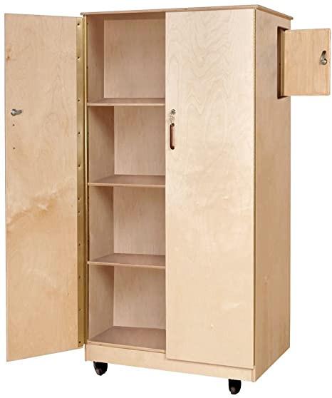 Wood Designs Mobile Storage Cabinet With Hidden Compartment For Valuables [Comes Fully Assembled], Lockable Wooden Storage Cabinet With Casters [60"H x 31"L x 26"W]