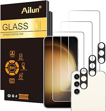 Ailun Glass Screen Protector for Galaxy S23 / S23 Plus [6.6 Inch] 3Pack   3Pack Camera Lens Tempered Glass Fingerprint Unlock 0.25mm Ultra Clear Anti-Scratch Case Friendly [Not For S23 Ultra]