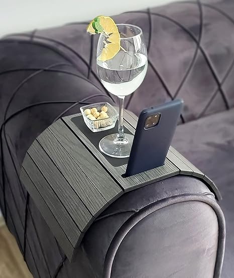 SAPPHIRE HOME Wooden Sofa Arm Tray Table, Foldable & Flexible Couch Tray, Perfect for Cups, Glasses, Remote, Phone Couch Arm Table, Couch Armrest Table (Anthracite Grey),48x29