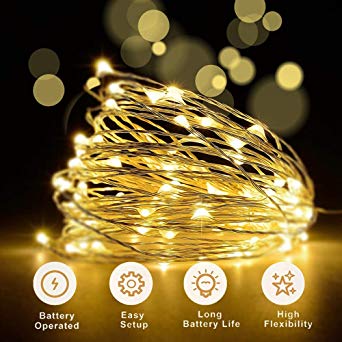 Led String Lights Battery Operated Waterproof Portable Fairy Lights, 39ft(120 LED 8 Modes) Copper Wire String Lights for Indoor Outdoor Decorative Patio, Garden, Wedding, Pathway, Party (Warm White)