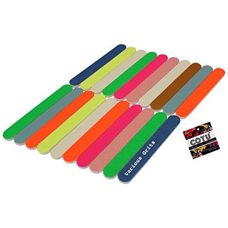 20 Pack of COTU Mini 3.5" Multi-Color Washable Double Sided Emery Board Various Grits Nail Files (Made in the USA)