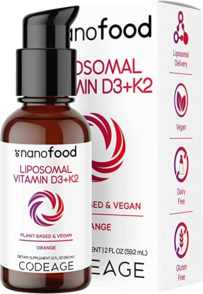 Codeage Liquid Vitamin D3 K2 Supplement, Liposomal Vitamin D Cholecalciferol, Menaquinone MK-7, Bone & Heart Support, Vegan Non-GMO No Sugar, 2 fl oz