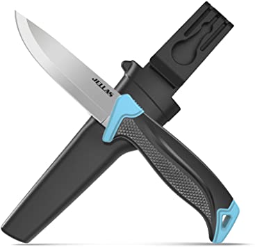 Jellas Bushcraft knife, 8Cr Fixed Blade Knife, 9inch Outdoor Backpacking Knife with 56HRC Stainless Steel Blade, Non-Slip Handle, Molded Safety Sheath (Blue)