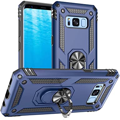 Pegoo Galaxy S8 Case, Shockprooof Impact Resistant Hybrid Heavy Duty Dual Layer Armor Hard Plastic and Soft TPU with a Kickstand Bumper Protective Cover Case for Galaxy S8 (Navy Blue)