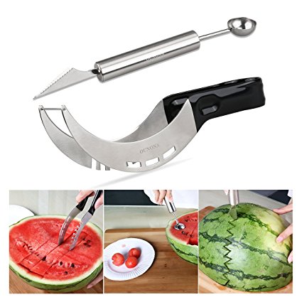 OUNONA Watermelon Slicer Watermelon Corer Stainless Steel and Free Gift Dual-Purpose Melon Baller