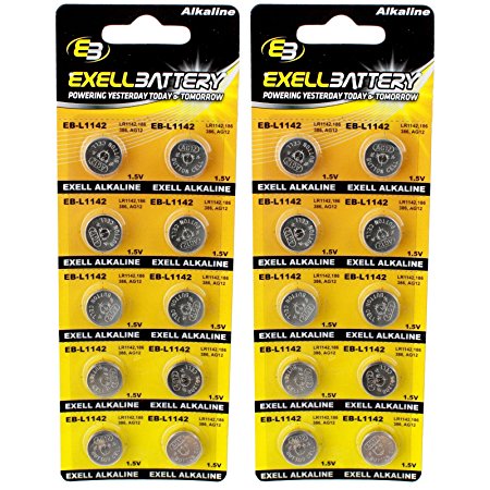 2pc 10pk Exell EB-L1142 Alkaline 1.5V Watch Battery Replaces AG12 386