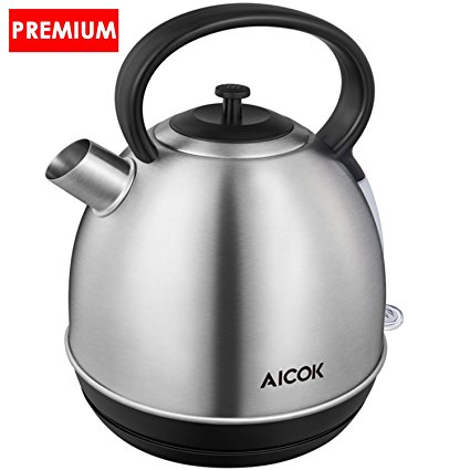 Aicok Electric Kettle Quick Boil Tea Kettle 1500Watts Durable Plus Stainless Steel Water Kettle 1.7 Liter Dome Tea Boiler with Large Spout and Cool-Touch Handle, Auto Shut Off, Silver