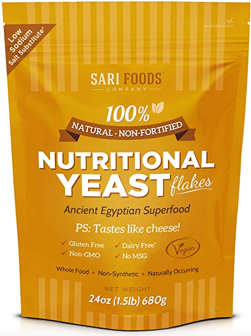 Natural Non-Fortified Nutritional Yeast Flakes (24 oz.) Whole Food Based Protein Powder, Vitamin B Complex, Beta-glucans and 18 Amino Acids