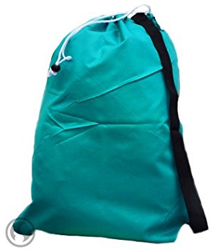 Small Laundry Bag with Drawstring, Carry Strap, Locking Closure, Color: Teal, Size: 22x28