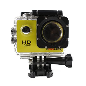 KIPTOP 12MP 1080P Yellow Underwater Waterproof Camera, Sports Action Bicycle Helmet Recorder   Free Stands/Mounts/Casing