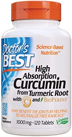 Doctor's Best Curcumin From Turmeric Root with C3 Complex & BioPerine, Non-GMO, Gluten Free, Soy Free, Joint Support, 1000 mg, 120 Tablets