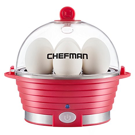 Chefman RJ24-V2-Red Modern Stylish Design Electric Countertop Egg Cooker with Removable Tray, Red