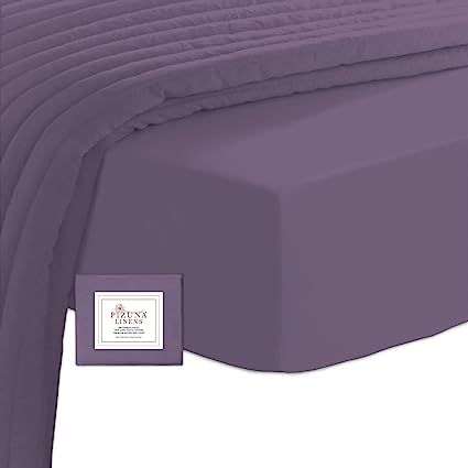 400 Thread Count Super king Fitted Sheet Eggplant Purple, 100% Long Staple Cotton Fitted Bed Sheets, Soft Sateen Weave Extra Deep Pocket Sheets fits upto 40cm (100% Cotton Bedding Sheets Fitted)