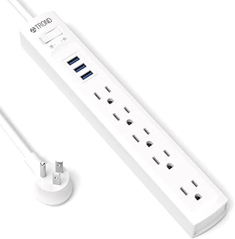 TROND Power Strip Surge Protector, 5 AC Outlets & 3 USB Ports, 1440J Surge Protection, 6Ft Long Extension Cord, Flat Plug, Wall Mountable, for Home, Office, College Dorm Room Essentials, White