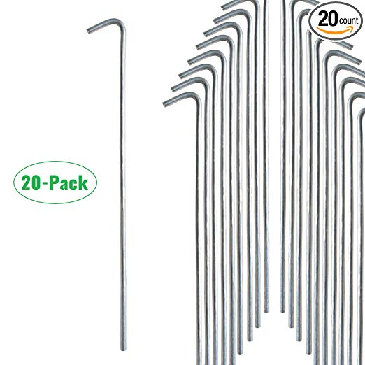 Gray Bunny GB-6904 Galvanized Steel Tent Stakes, Multiple Pack Sizes, Solid Steel Tent Pegs, Rust Resistant Metal Hook, Garden Stake for Plants and Landscaping, Perfect for Anchoring Camping Tents