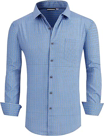 Alex Vando Mens Button Down Shirts Wrinkle Free 4-Way Stretch Print Business Casual Shirt