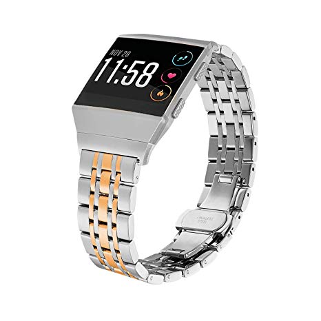 Shangpule Compatible for Fitbit Ionic Bands, Stainless Steel Metal Replacement Strap Bracelet Wrist Band Accessories for Ionic Smart Watch Women Man Large Small