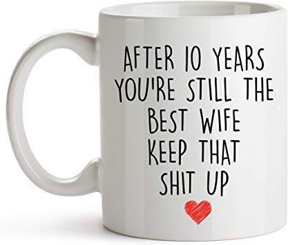 YouNique Designs 10 Year Anniversary Coffee Mug for Her, 11 Ounces, 10th Wedding Anniversary Cup For Wife, Ten Years, Tenth Year, 10th Year