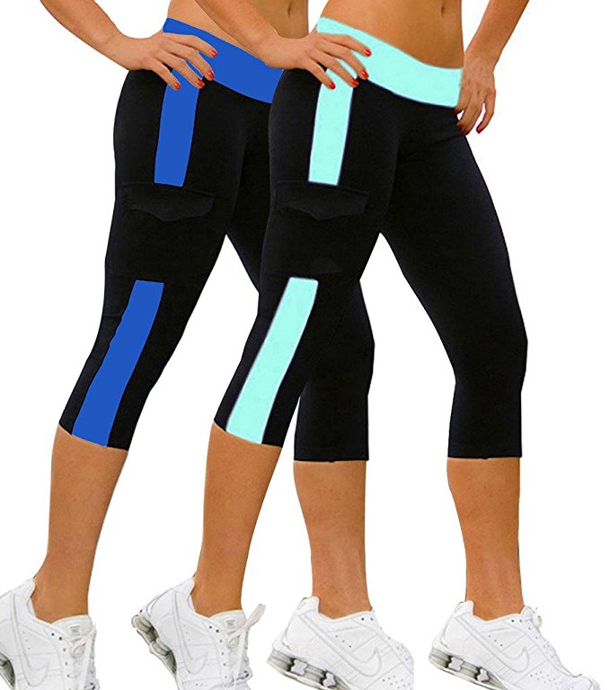 iLoveSIA 2PACK Women's Capri Tights Pants Running Leggings