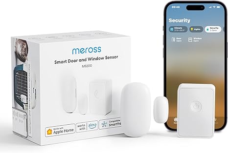 Meross Smart Door Window Sensor, Mini Contact Sensor for Security and Home Automation, WiFi Alarm System, Real-Time Alert, Works with HomeKit, Alexa, Google, SmartThings, Meross Hub Included Start Kit