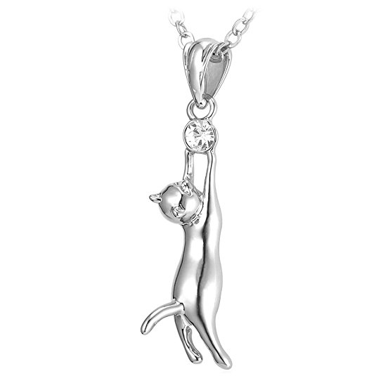 U7 Kitty Cat Pendant Rinestone Platinum/18K Gold Plated Pendant Necklace for Girl and Women
