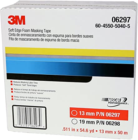 3M Soft Edge Foam Masking Tape, 06297, 13 mm x 50 m