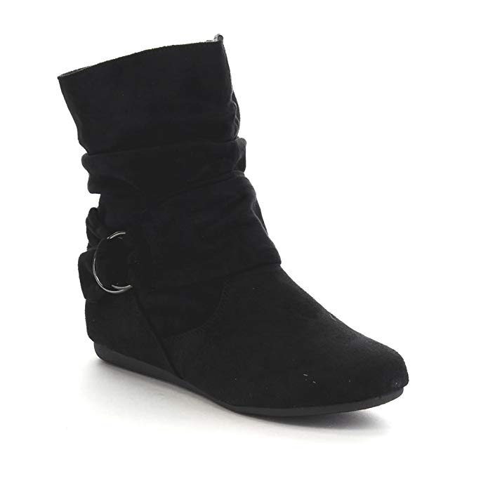 Women's Fashion Calf Flat Heel Side Zipper Slouch Ankle Boots