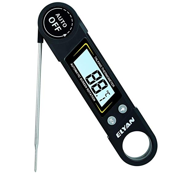 ELYAN Kitchen Thermometer Meat Thermometer Cooking Thermometer BBQ Thermometer Report Thermometer Instant Read Thermometer with Blue Backlit LCD Display Voice for Grilling Food Milk Bath Water